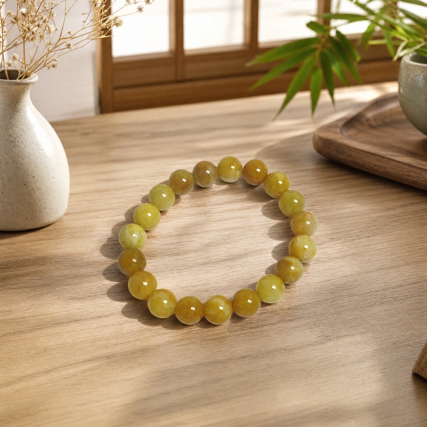 BR-018 golden silk jade beaded bracelet photo 1