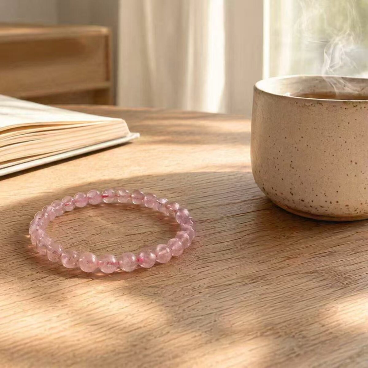 BR-026 strawberry quartz beaded bracelet photo 2