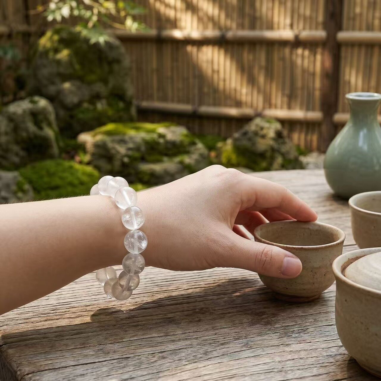 BR-027 milky white crystal beaded bracelet photo 4